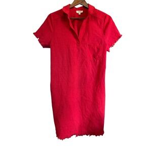 Umgee USA Red Frayed Hem Short Sleeve Collared Mini Dress